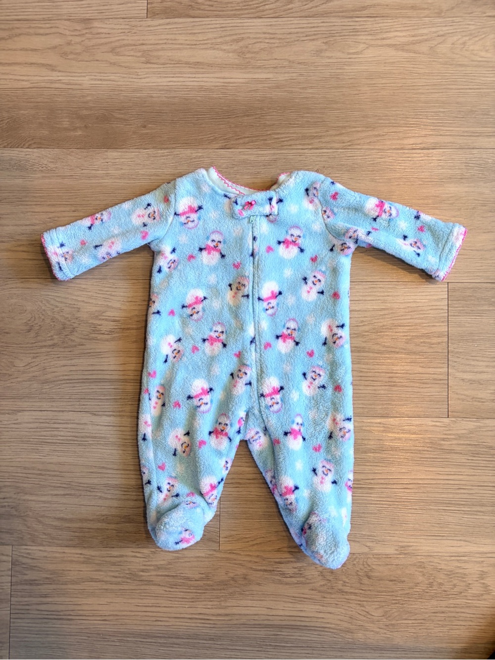 Baby Blue Snowman Print Fleece One-Piece